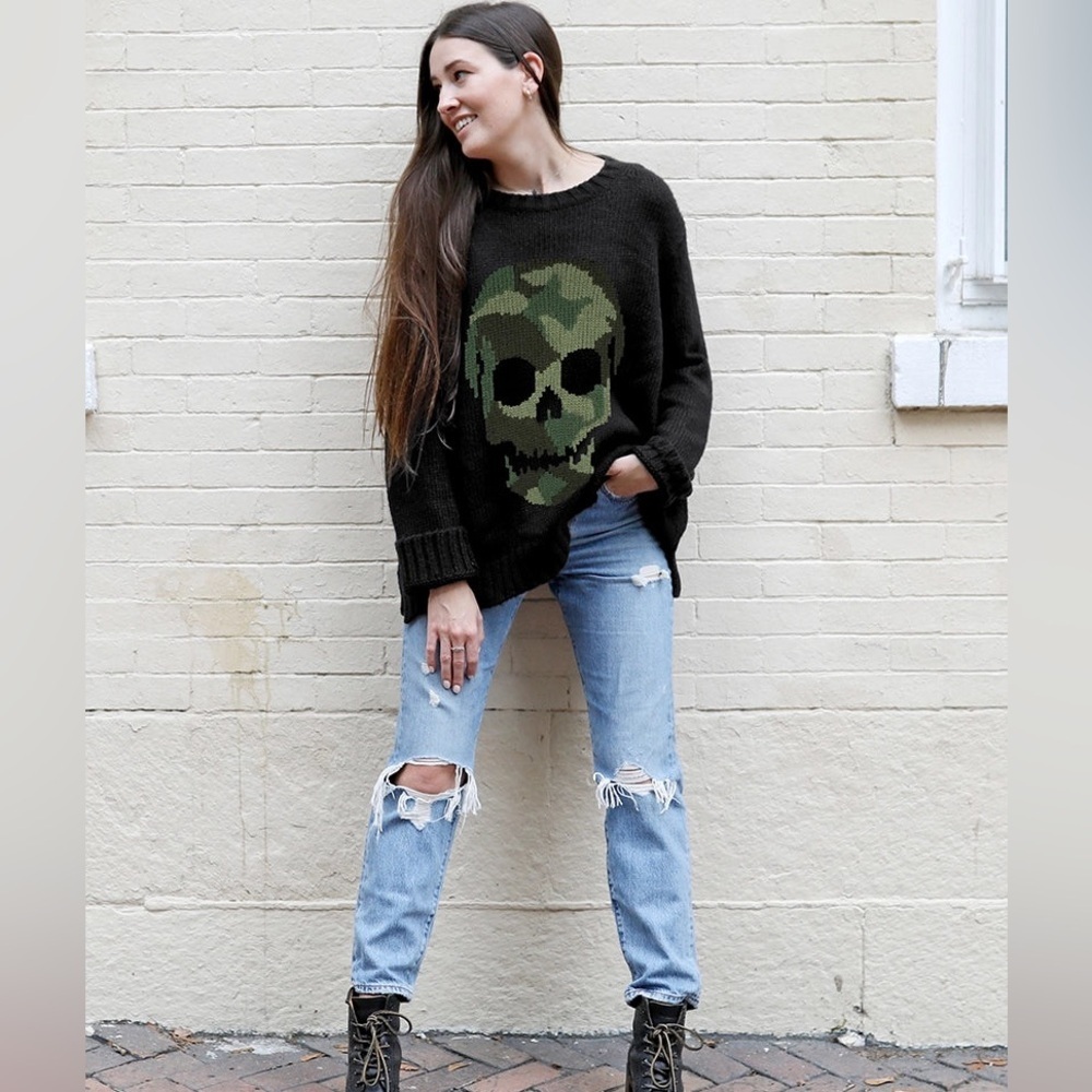 Wooden Ships Camo Skull Crew Chunky Sweater Size S/M - Picture 3 of 7